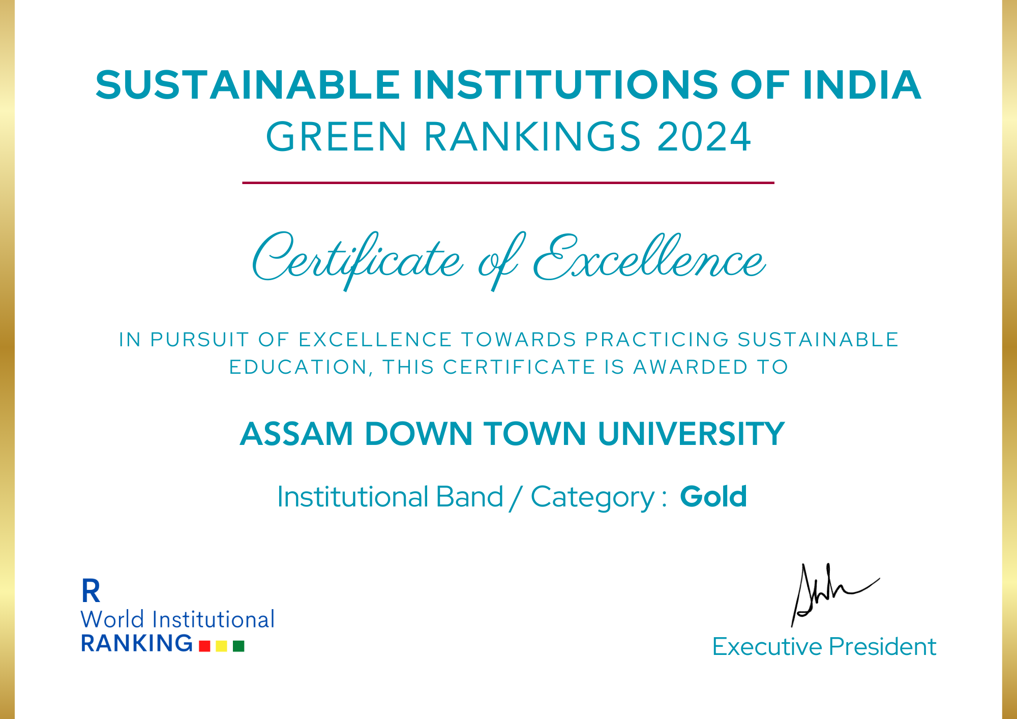 Gold in Green Rankings 2024, Assam down town Unive...