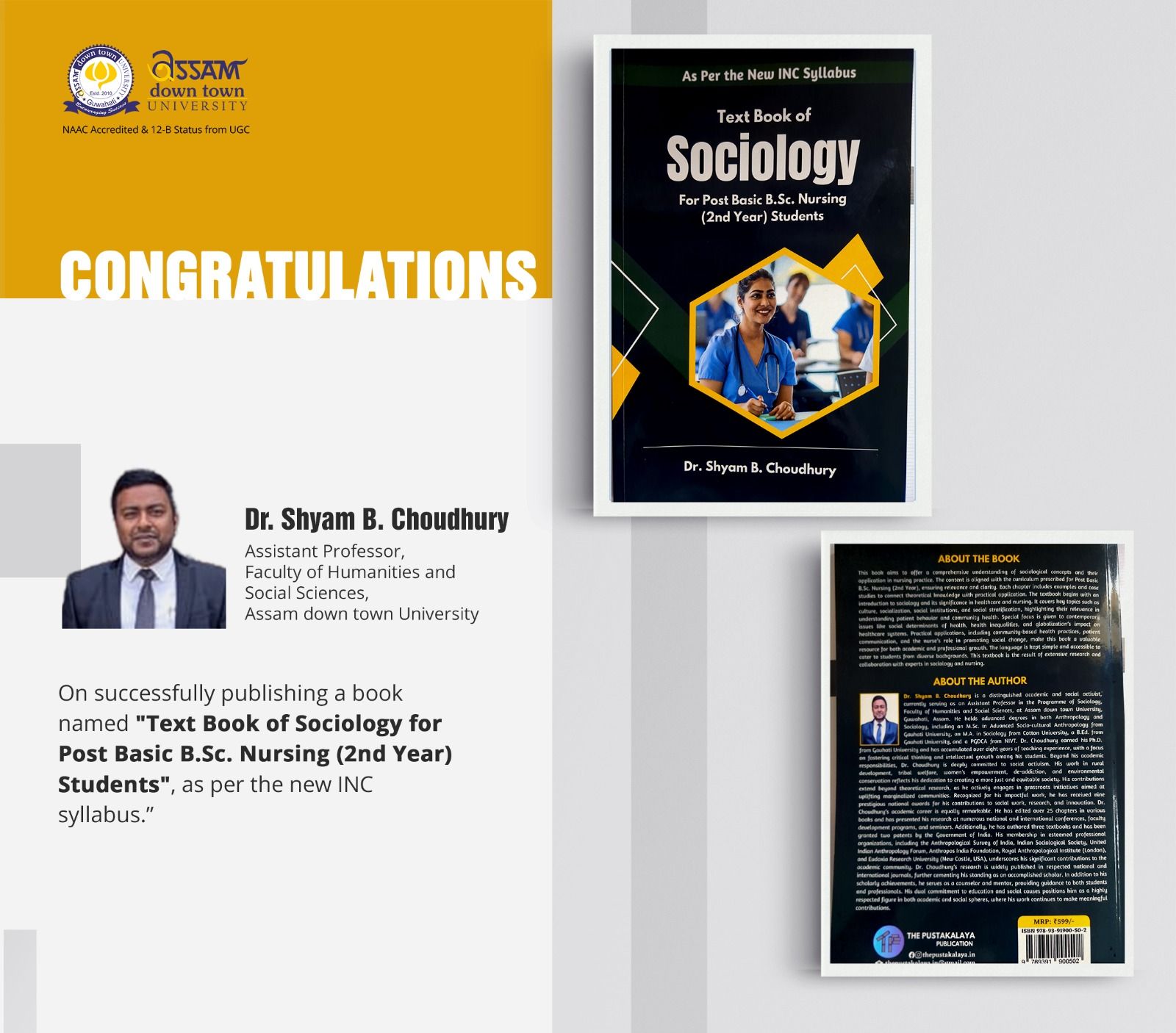 AdtU Congratulates Dr. Shyam B. Choudhury on Book ...