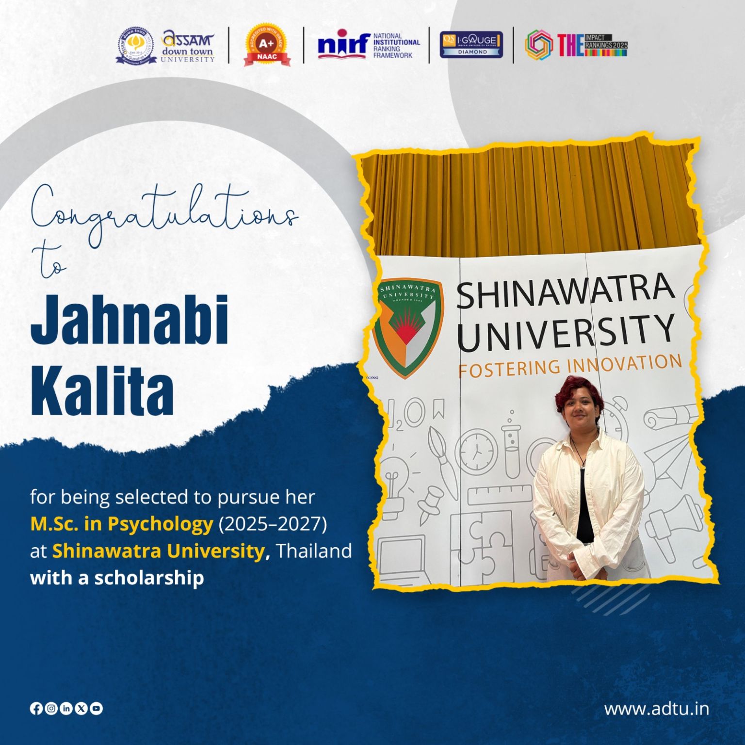 Jahnabi Kalita, Psychology graduate, awarded schol...