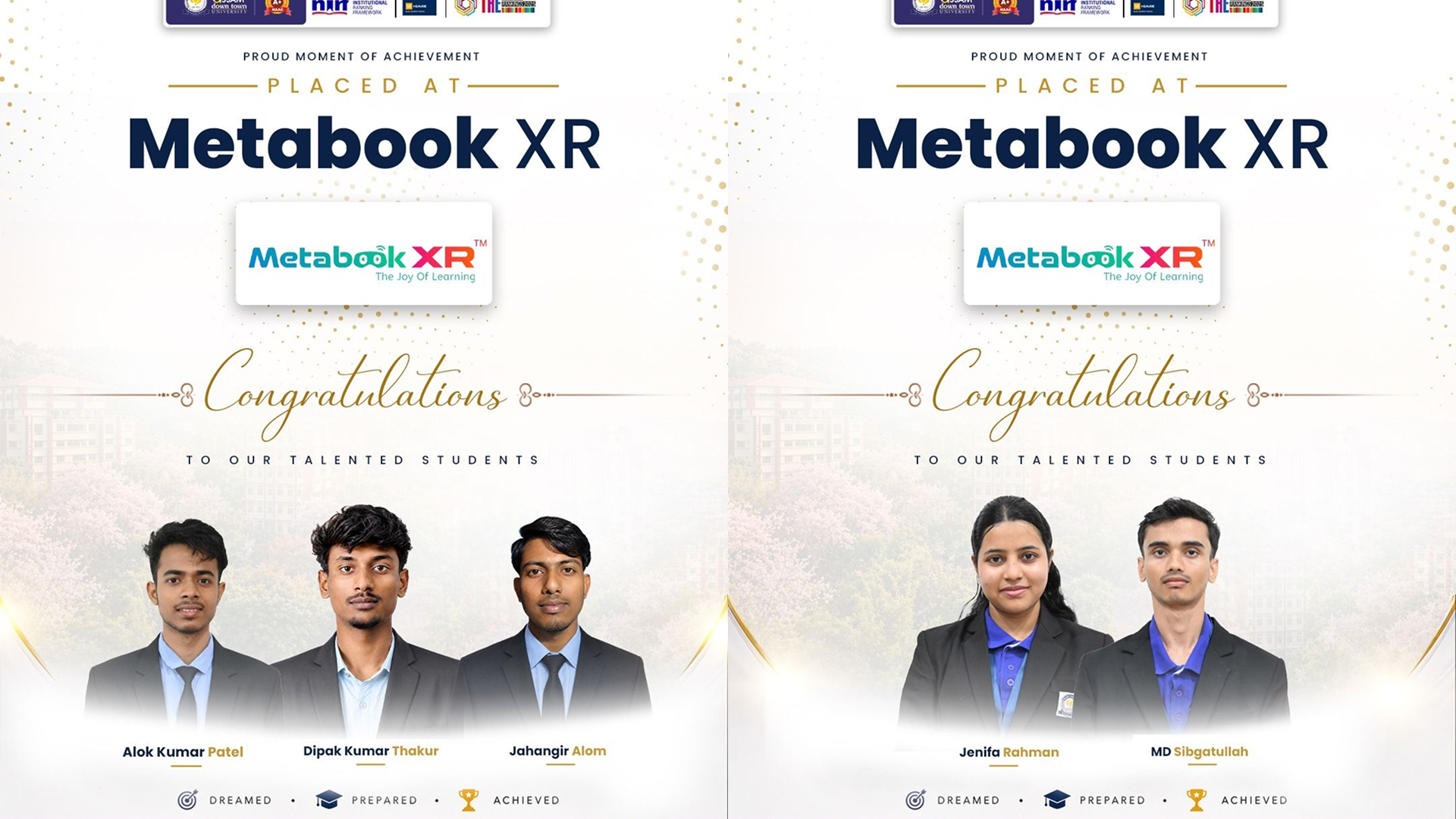 Five Students Secure Placements at Metabook XR, Em...