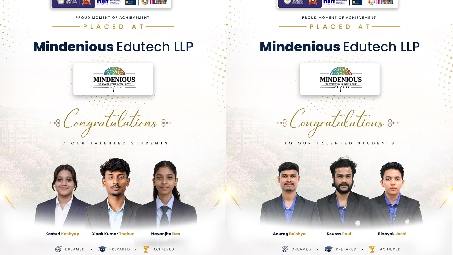 Five Students Secure Placements at Mindenious Edut...